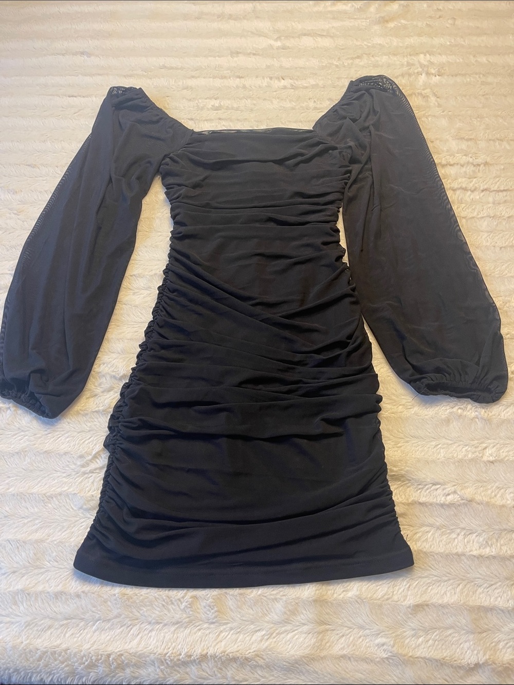 Lulu's Black Ruched Puff-Sleeve Mini Dress